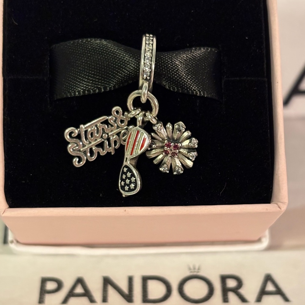Pandora Stars and Stripes Charm. Red, Blue and Silver (Discontinued)
